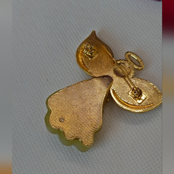 Vintage Kenneth Cole Guardian Angel Brooch Cats Eye & Lucite Aurora Borealis AB - Picture 7 of 8